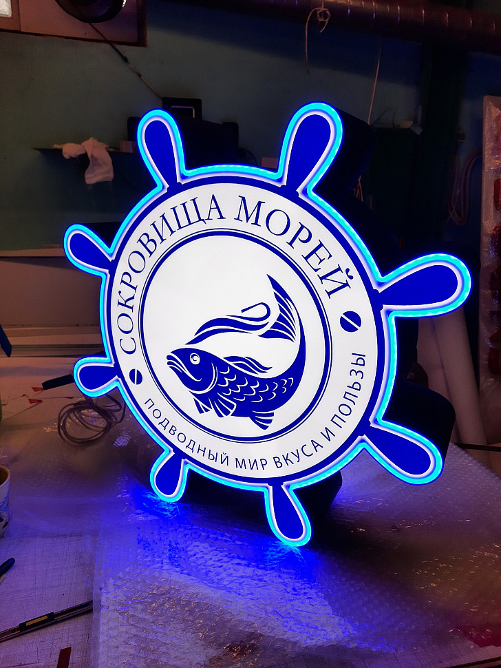 Наше портфолио - Наружная реклама для магазина рыбы и морепродуктов "Сокровища морей"